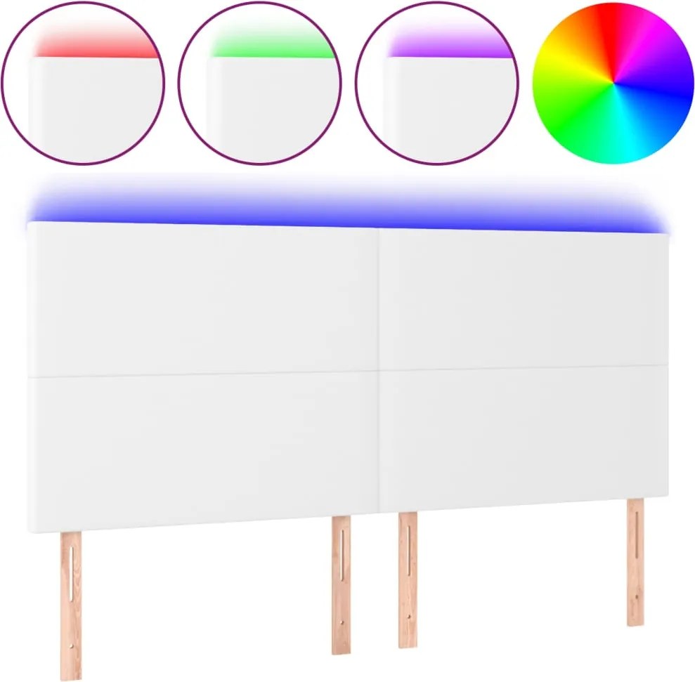 vidaXL Tăblie cu LED-uri, alb, 160x5x118/128 cm, piele ecologică