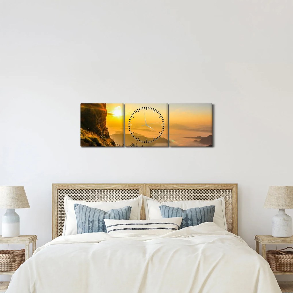Tablou - Ceața de dimineață în vale (cu ceas) (90x30 cm)