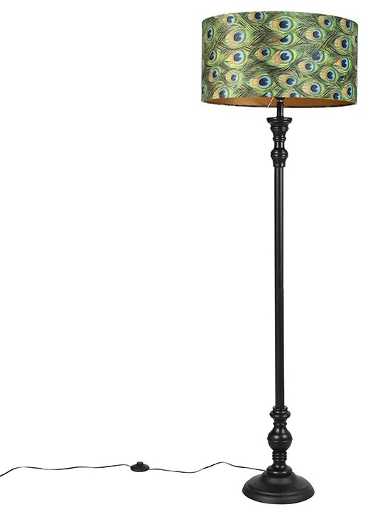 Lampă de podea neagră cu abajur din catifea auriu păun 50 cm - Classico