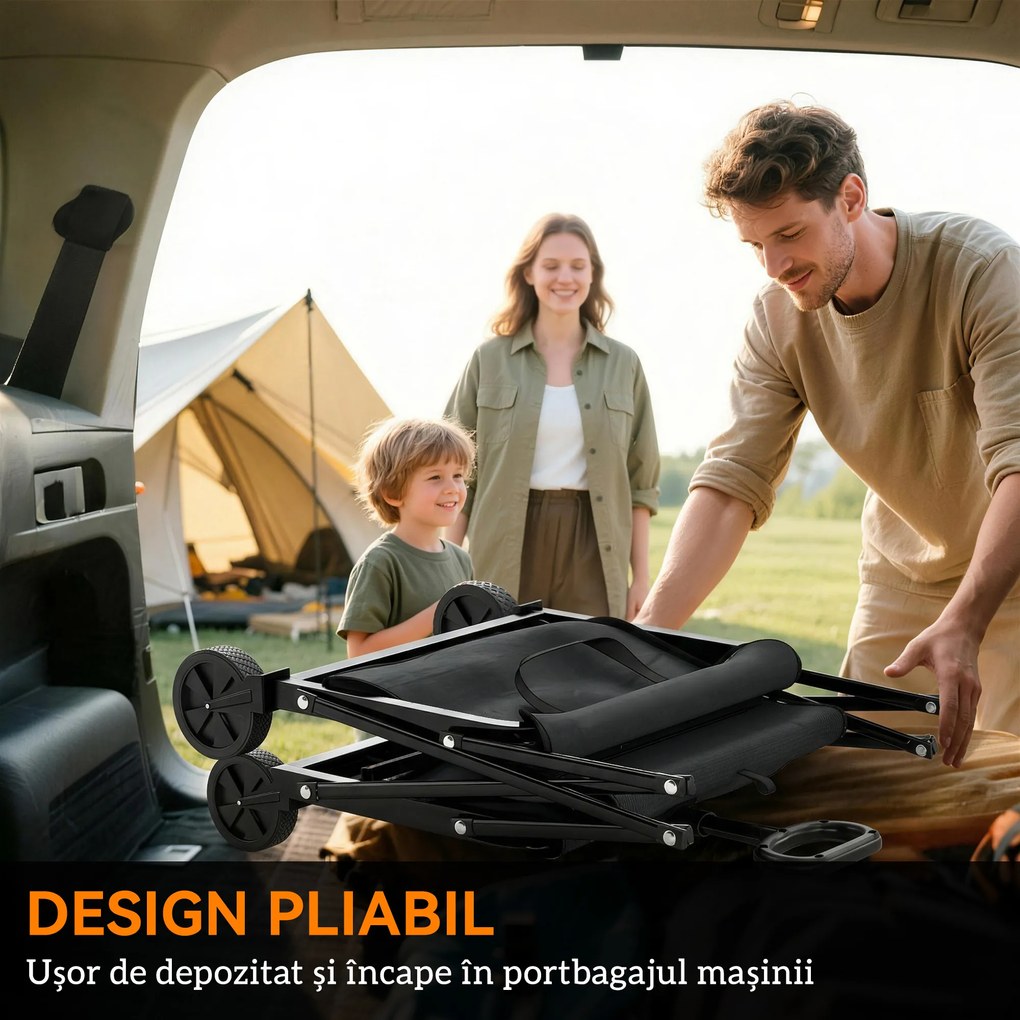 Outsunny Cărucior de Grădină 80L Pliabil cu Mâner Reglabil, din Metal și Țesătură Oxford, 78x47.5x92 cm, Negru | Aosom Romania