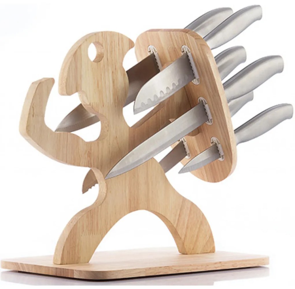 Set de cutite cu suport din lemn soldat spartan 7 piese