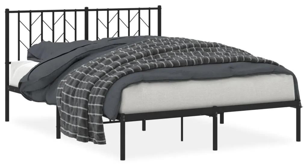 374437 vidaXL Cadru de pat metalic cu tăblie, negru, 140x190 cm