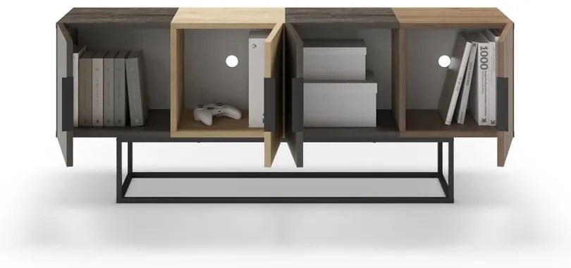 Masă TV maro/în culoare naturală cu aspect de lemn de stejar 140x55 cm Titan – Marckeric