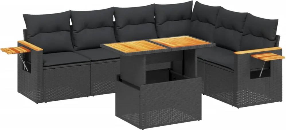 vidaXL Set canapele de grădină cu perne, 7 piese, negru, poliratan