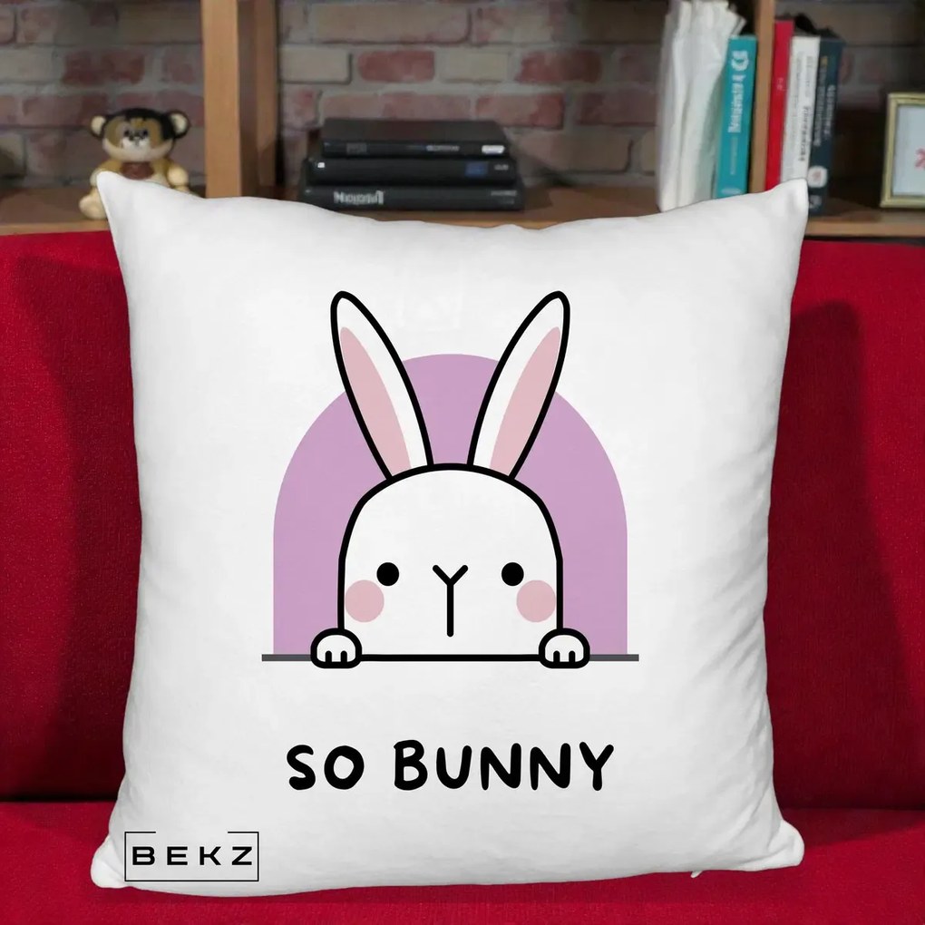 Perna Decorativa So Bunny Kawaii, 40x40 cm, Alb Pufos, Husa Detasabila, Perna Inclusa, BEKZ®