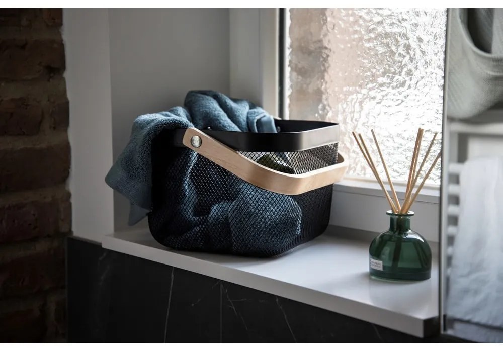 Organizator cu mâner din bambus pentru baie Wenko, negru