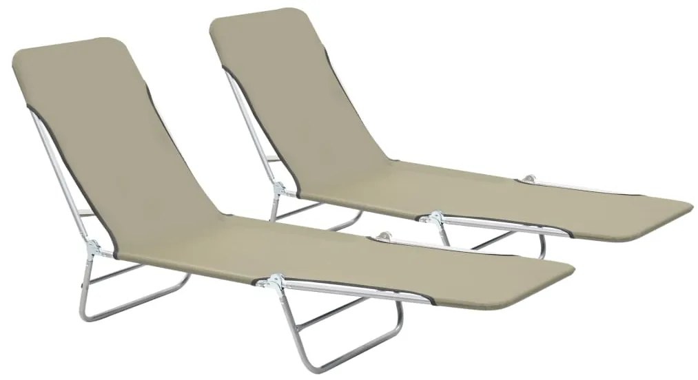 vidaXL Șezlonguri de plajă pliabile, 2 buc., gri taupe, oțel &amp; textil