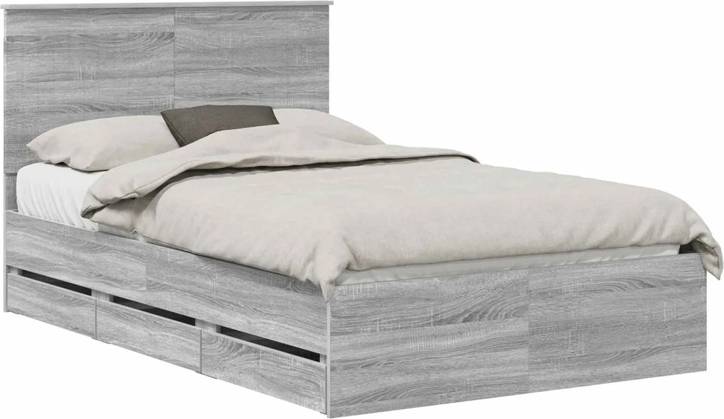 vidaXL Cadru de pat cu sertar Gri Sonoma 120 x 200 cm Lemn Ingineresc