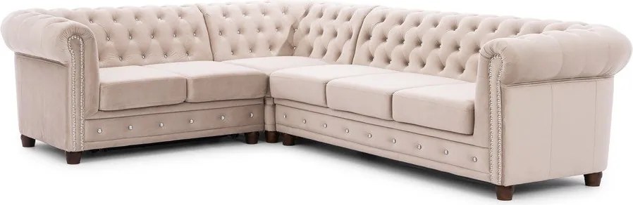 Colțar bej extensibil cu tapițerie din catifea (cu colț pe partea stângă/în formă de ”L”) York Blik – Ropez