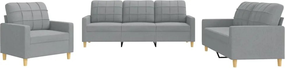 vidaXL Set de canapele cu perne, 3 piese, gri deschis, textil