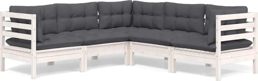 vidaXL Set mobilier de grădină cu perne, 5 piese, alb, lemn masiv pin