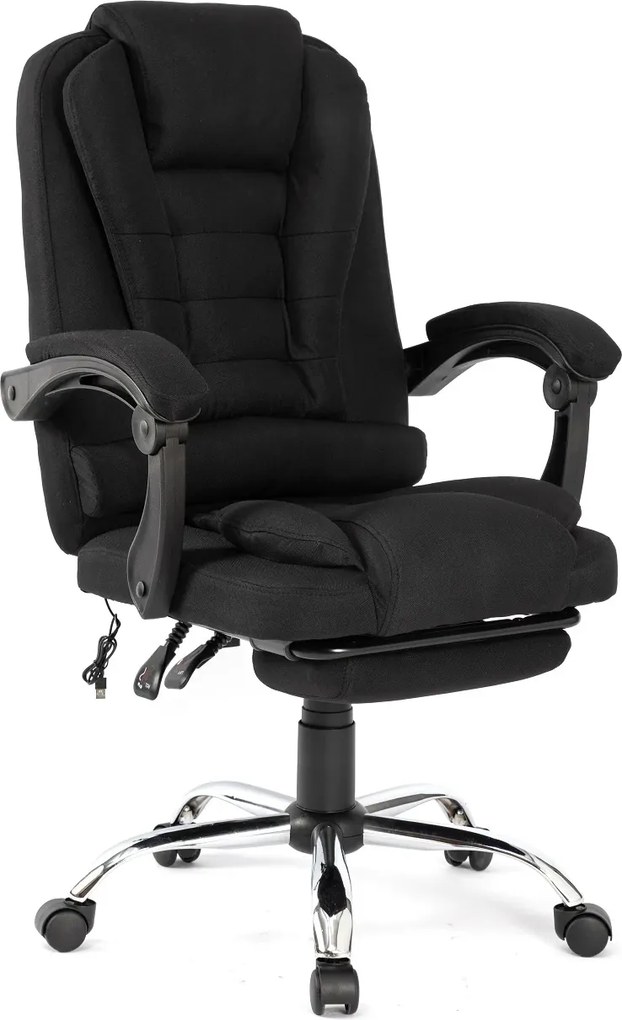 RESIGILAT- Scaun directorial, Masaj în perna lombară, Suport picioare, Rabatabil, textil, Negru