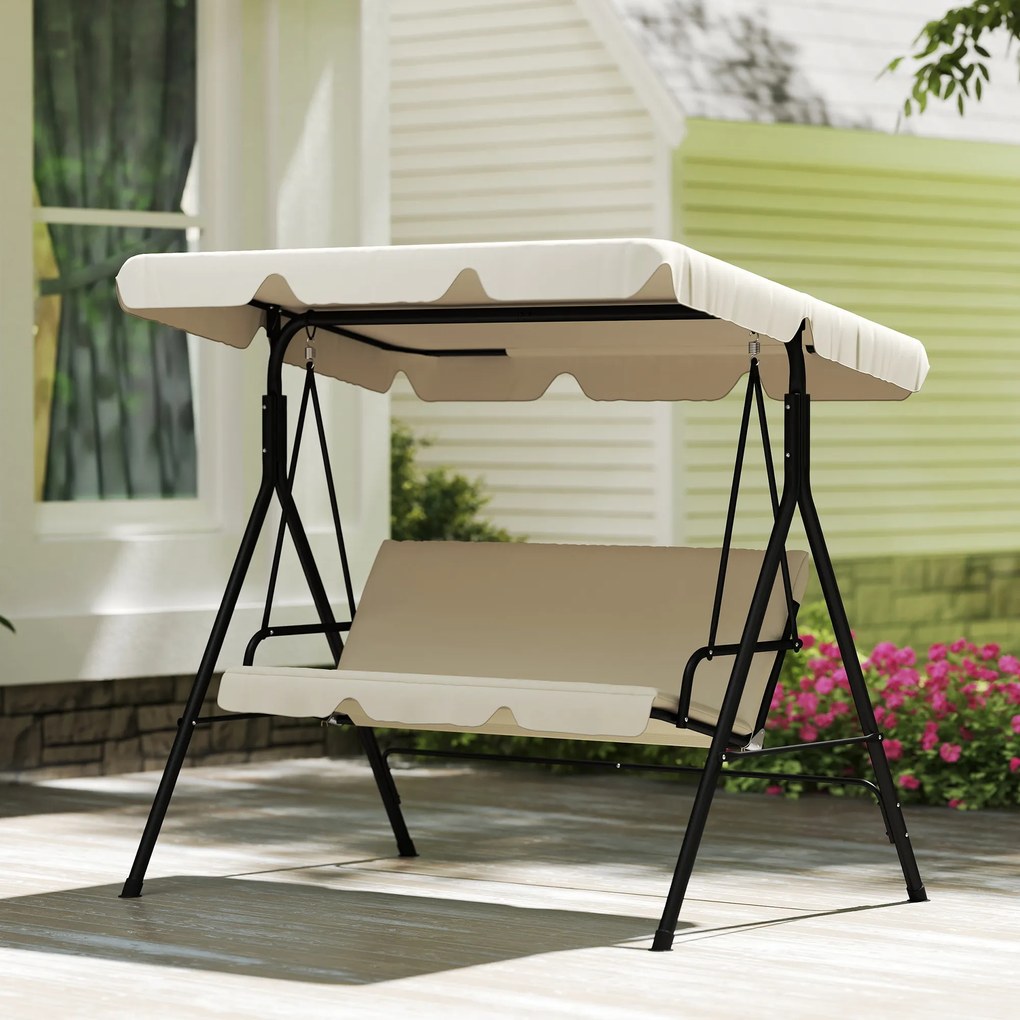 Outsunny Balansoar de grădină exterior Balansoar 3 locuri cu toldă reglabilă și cadru din oțel 172x118x153 cm bej | Aosom Romania