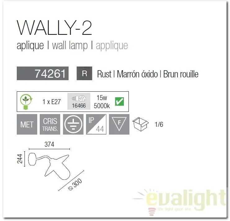 Aplica de perete exterior IP44 Wally-2 74261