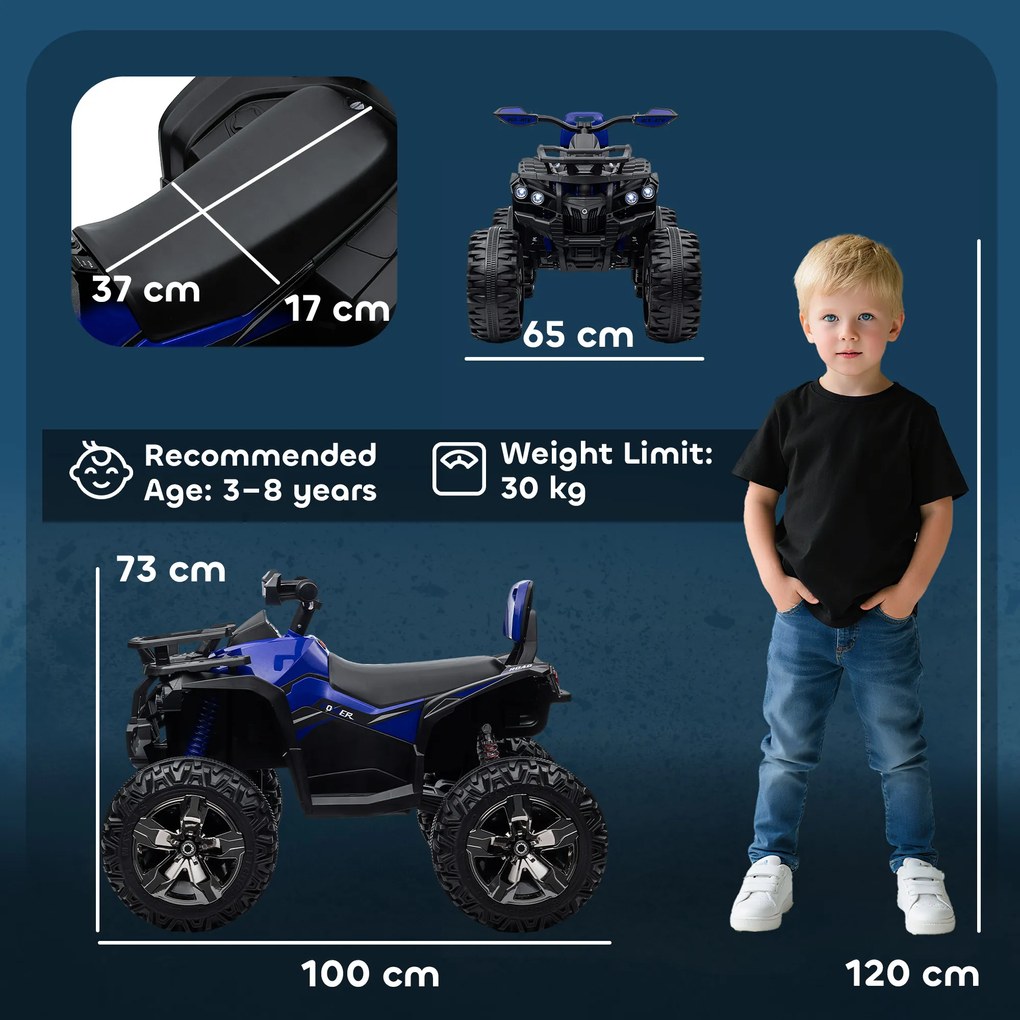 HOMCOM ATV Electric pentru Copii 3-5 Ani, Motocicletă Electrică pentru Copii cu Muzică, 100x65x73 cm, Albastru | Aosom Romania