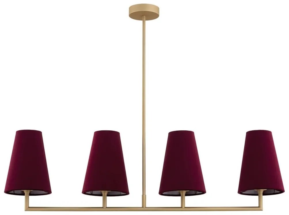Lustra cu 4 brate design modern Safiano visiniu, auriu