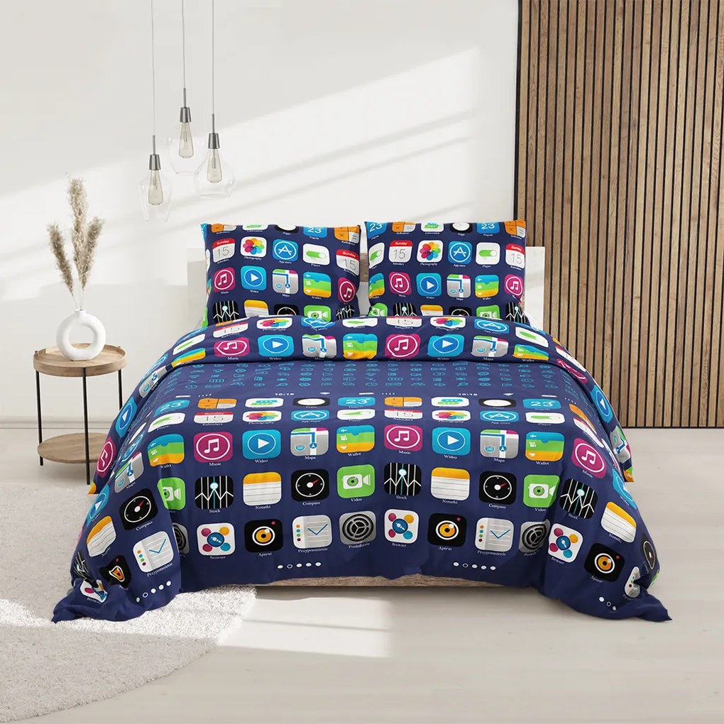 Lenjerie de pat din bumbac albastru, APPLIQUES