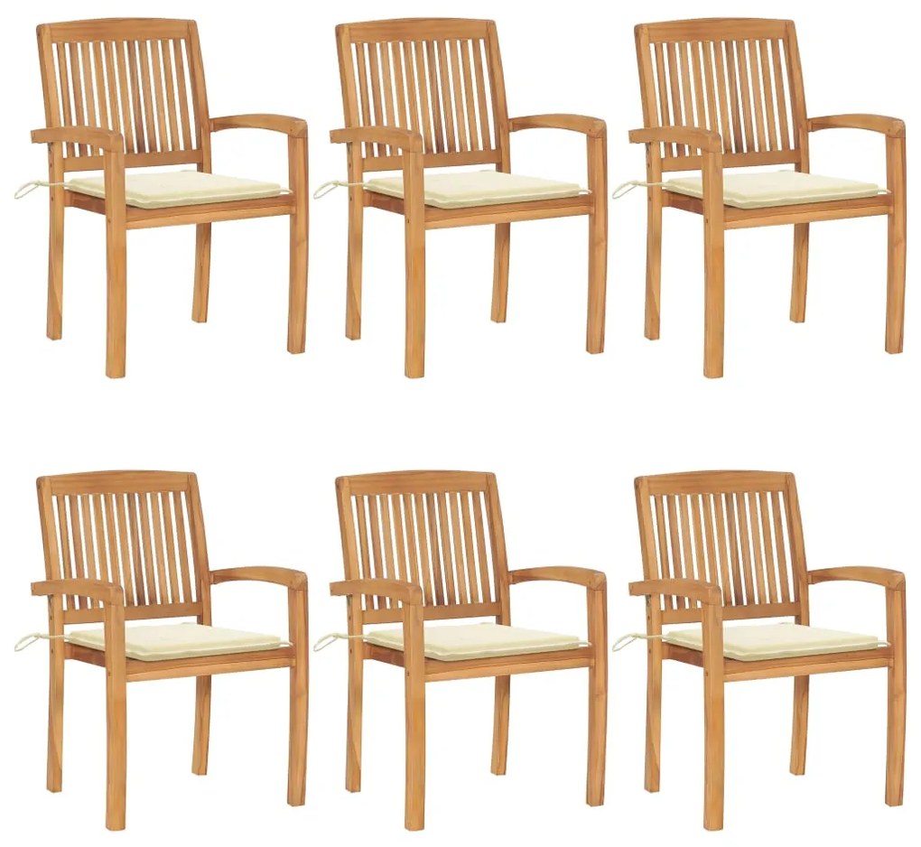 vidaXL Scaune de grădină stivuibile cu perne, 6 buc., lemn masiv tec