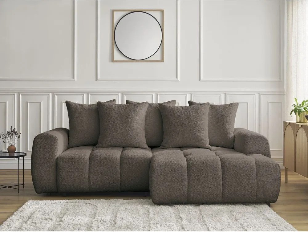 Colțar maro extensibil/cu spațiu de depozitare cu tapițerie din țesătură bouclé (cu colț pe partea dreaptă/cu șezlong) Roxelane – Bobochic Paris