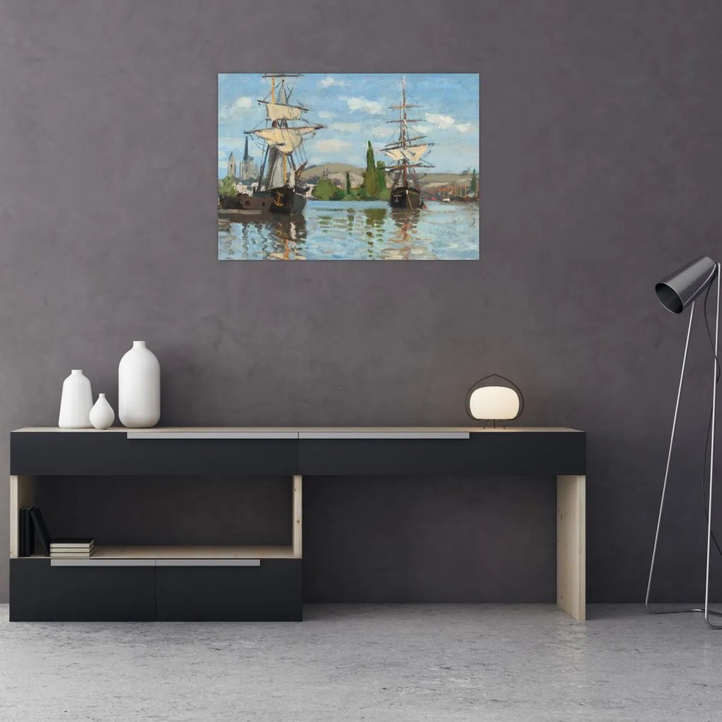 Tablou - Claude Monet, Ships Riding on the Seine at Rouen, reproducere (70x50 cm)