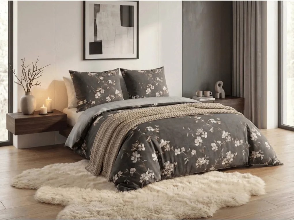Lenjerie de pat din microfibra flanel BLOSSOM gri Dimensiune lenjerie de pat: 70 x 90 cm | 140 x 200 cm
