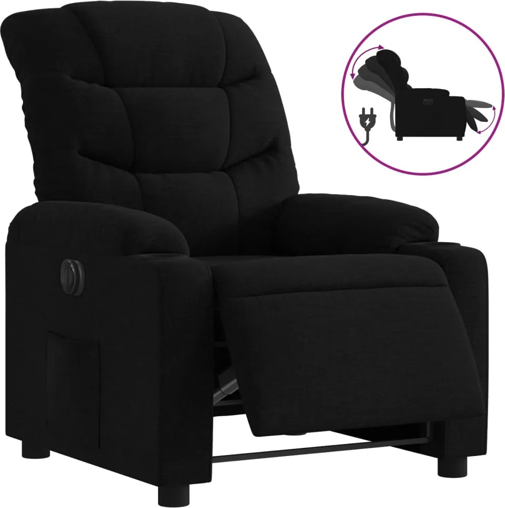 vidaXL Fotoliu rabatabil electric, negru, material textil