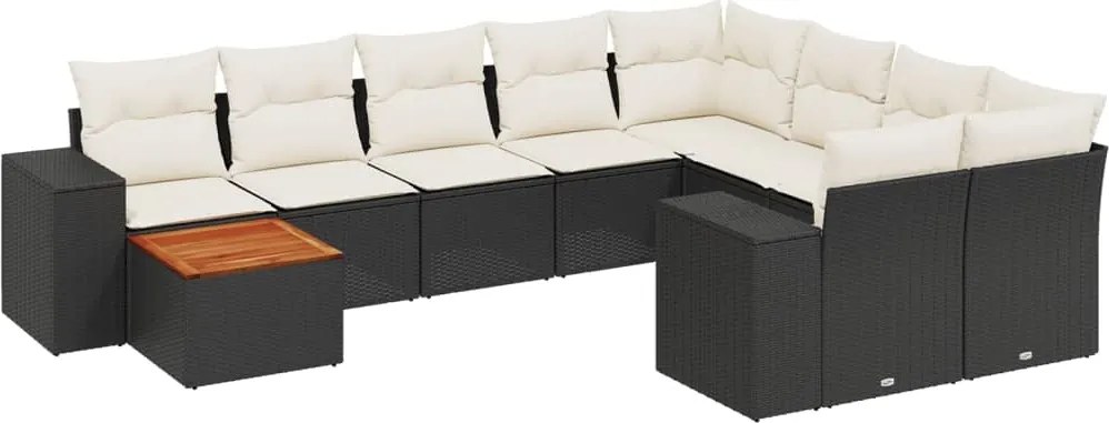 vidaXL Set canapele de grădină cu perne, 10 piese, negru, poliratan