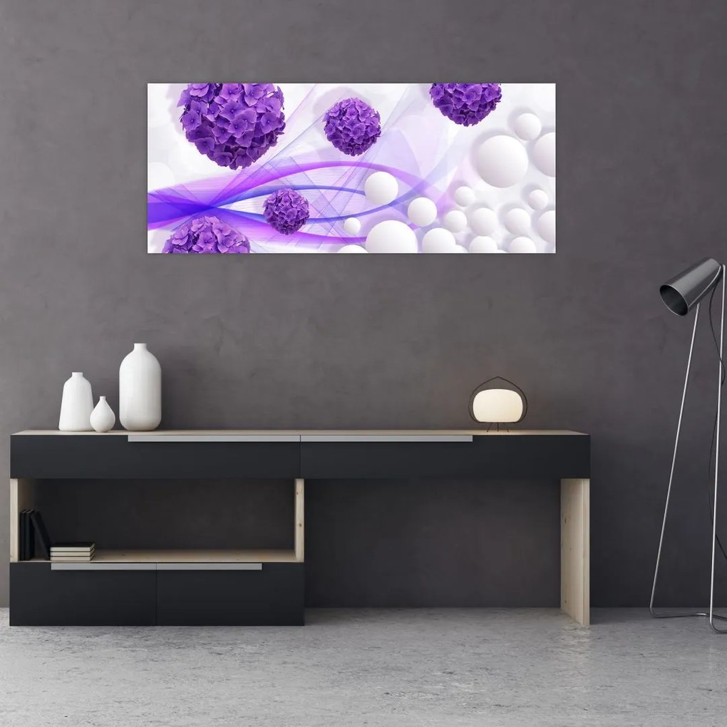Obraz - Bilă, bile mici, flori (120x50 cm)