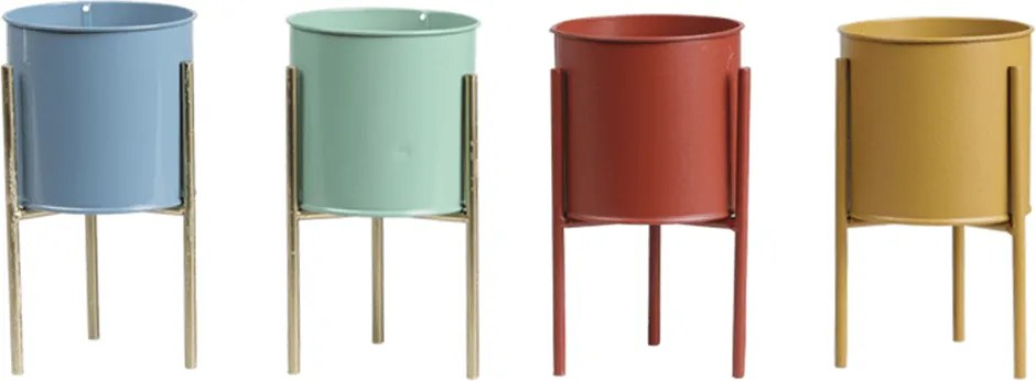 Set 2 ghivece metalice, albastru/neo mentă/auriu, ROZEL SET