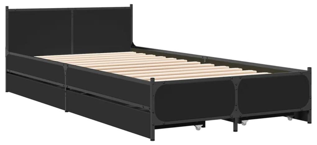 3279957 vidaXL Cadru de pat cu sertare, negru, 90x190 cm, lemn prelucrat