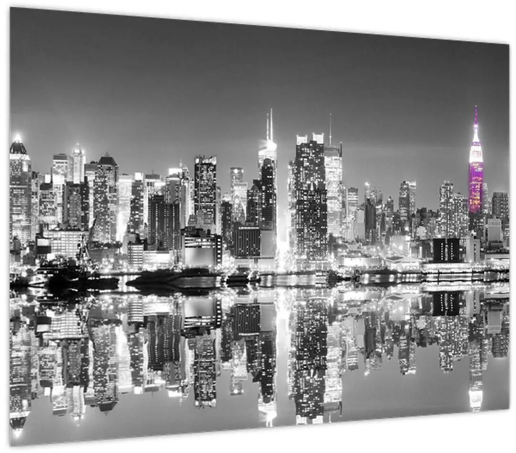 Tablou pe sticlă - New York și zgârie-norii mov (70x50 cm)