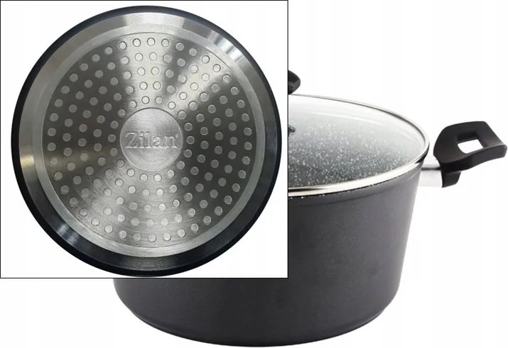 Oala cu capac sticla Zilan ZLN3321, Diametru 24 cm, Inaltime 12 cm, Material aluminiu, Interior granit, Compatibil inductie
