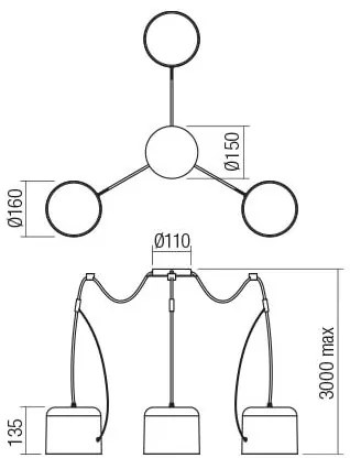 Lustră pe cablu DODO 3xE27/15W/230V Redo 01-1826
