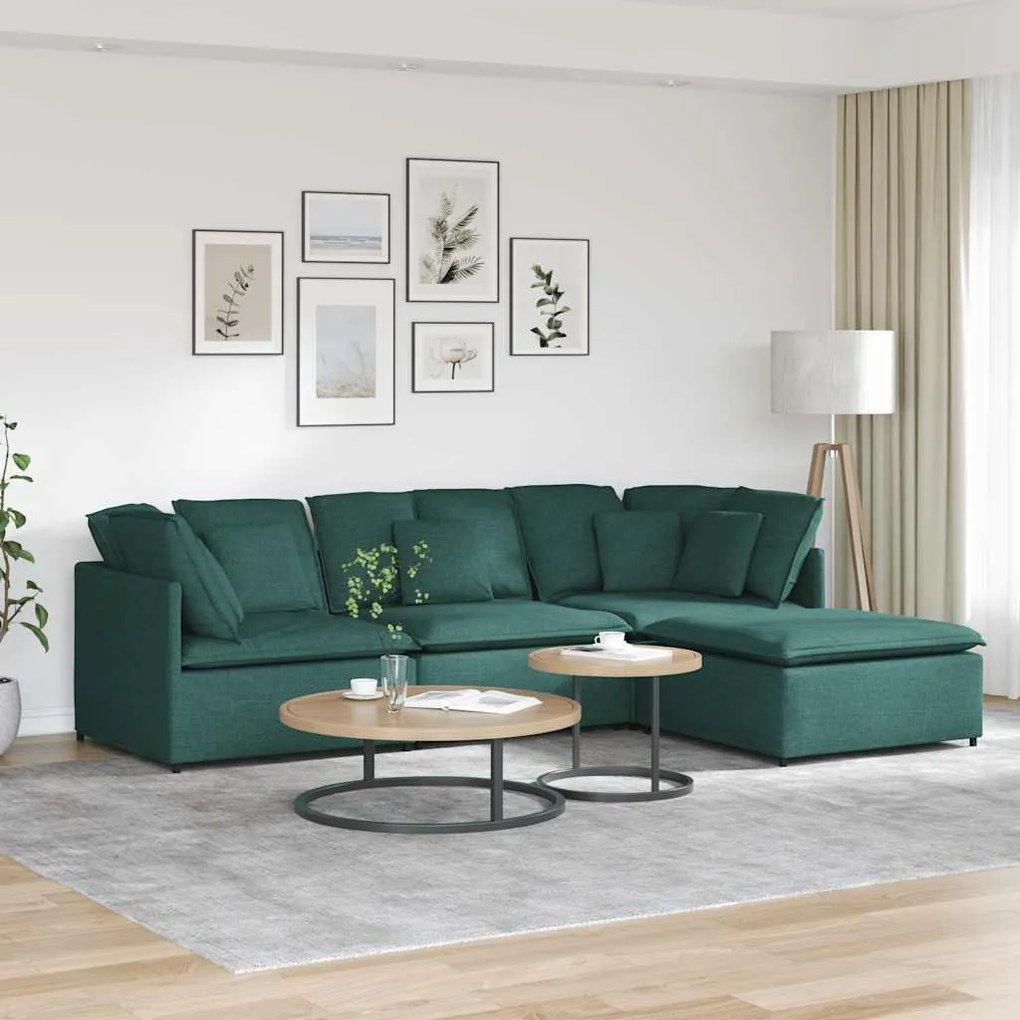 vidaXL Canapea modulară cu taburet și perne, textil, verde închis