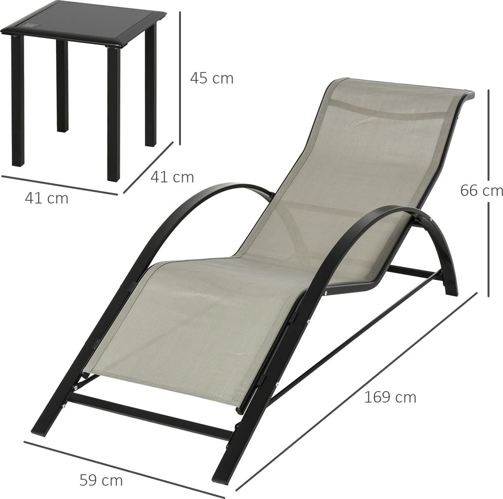 Outsunny Set 2 sezlonguri si masuta, 59x169x66 cm, negru | Aosom Romania