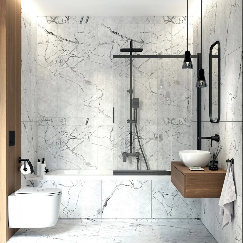 PRIZMA - Paravan pentru Cada 100x140 cm (Cod produs: KTJ_N73R) finisaj negru