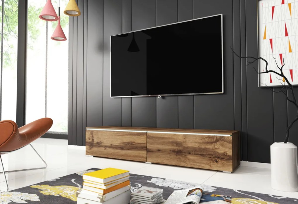 Expedo Comoda TV MENDES D 180, 180x30x32, alb/alb luciu + LED