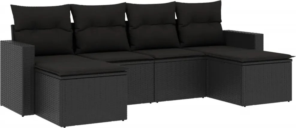 vidaXL Set mobilier de grădină cu perne, 6 piese, negru, poliratan