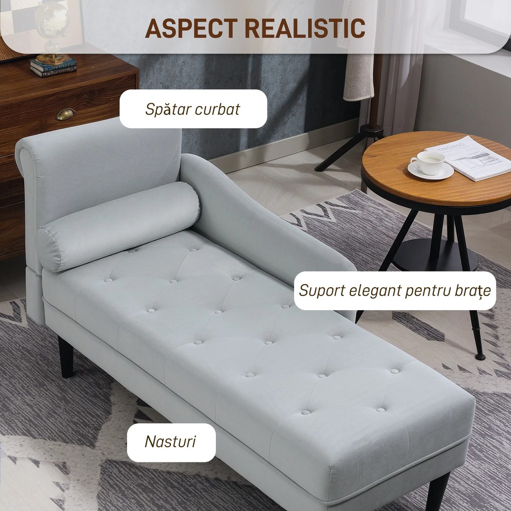 HOMCOM Canapea Chaise Longue cu tapițerie cu efect de catifea, gri | Aosom Romania