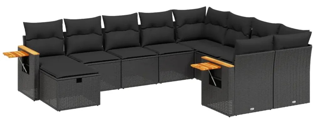 3259556 vidaXL Set canapele de grădină cu perne, 10 piese, negru, poliratan