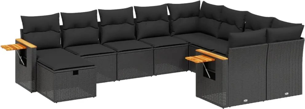 vidaXL Set canapele de grădină cu perne, 10 piese, negru, poliratan