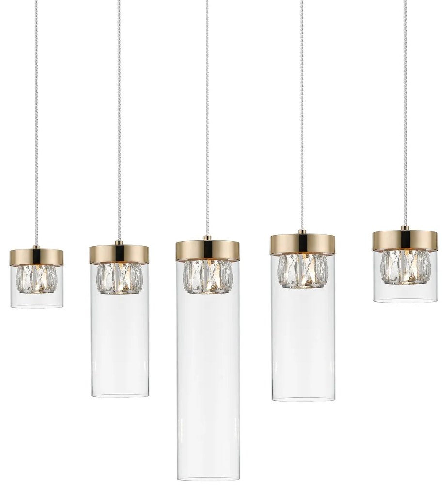 Lustra cu 5 pendule design modern GEM auriu P0389-05E-F7AC ZL