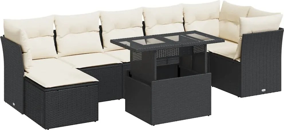 vidaXL Set mobilier de grădină cu perne, 8 piese, negru, poliratan
