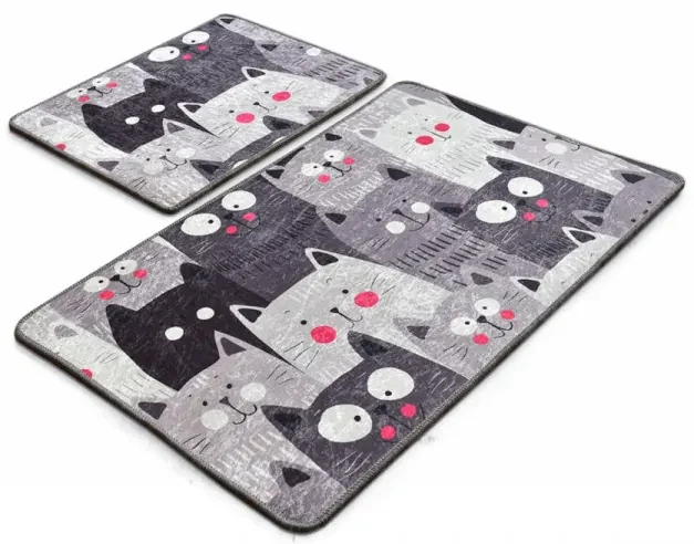 Set 2 Covorase de Baie Meow, Catifea, Gri