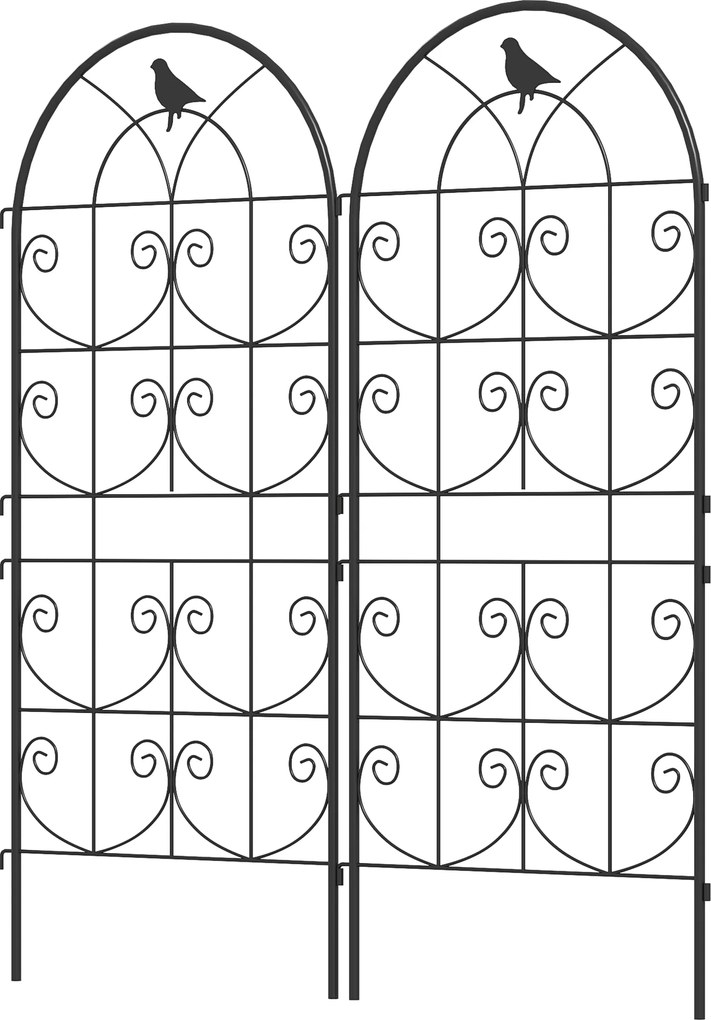 Outsunny Suport pentru plante agățătoare cu modele de păsări set de 2 spalieri de grădină pentru legume viță flori metal 50 x 120 cm negru | Aosom Romania