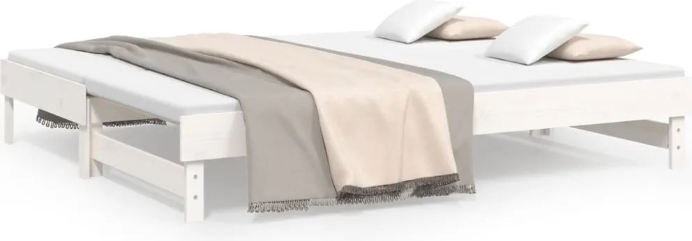 vidaXL Pat de zi extensibil, alb, 2x(90x200) cm, lemn masiv de pin