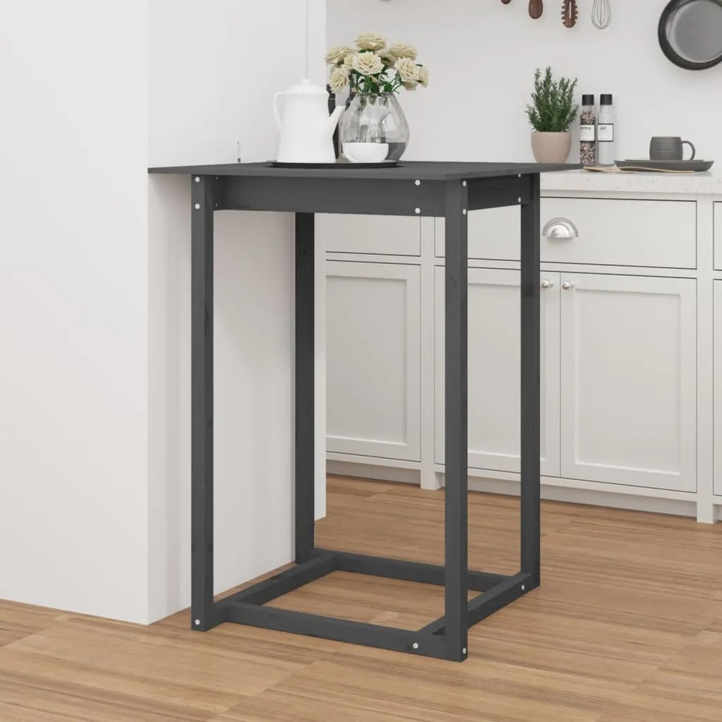 822184 vidaXL Masă de bar, gri, 80x80x110 cm, lemn masiv de pin