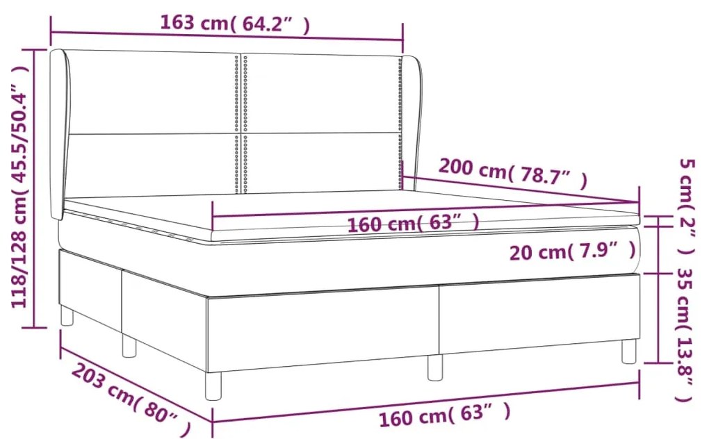 Pat box spring cu saltea, negru, 160x200 cm, catifea Negru, 160 x 200 cm, Culoare unica si cuie de tapiterie