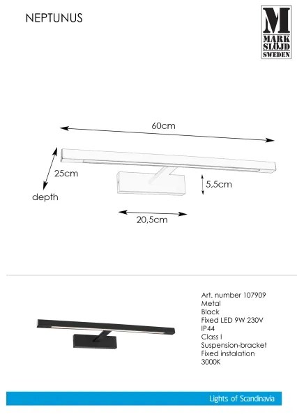Aplică LED pentru oglindă de baie Markslöjd 107909 NEPTUNUS LED/9W/230V IP44