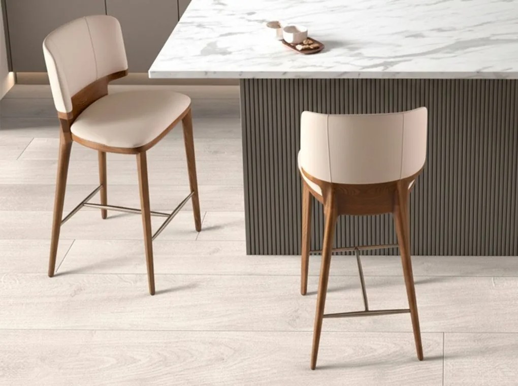 Scaun de bar din lemn si piele sintetica Cream